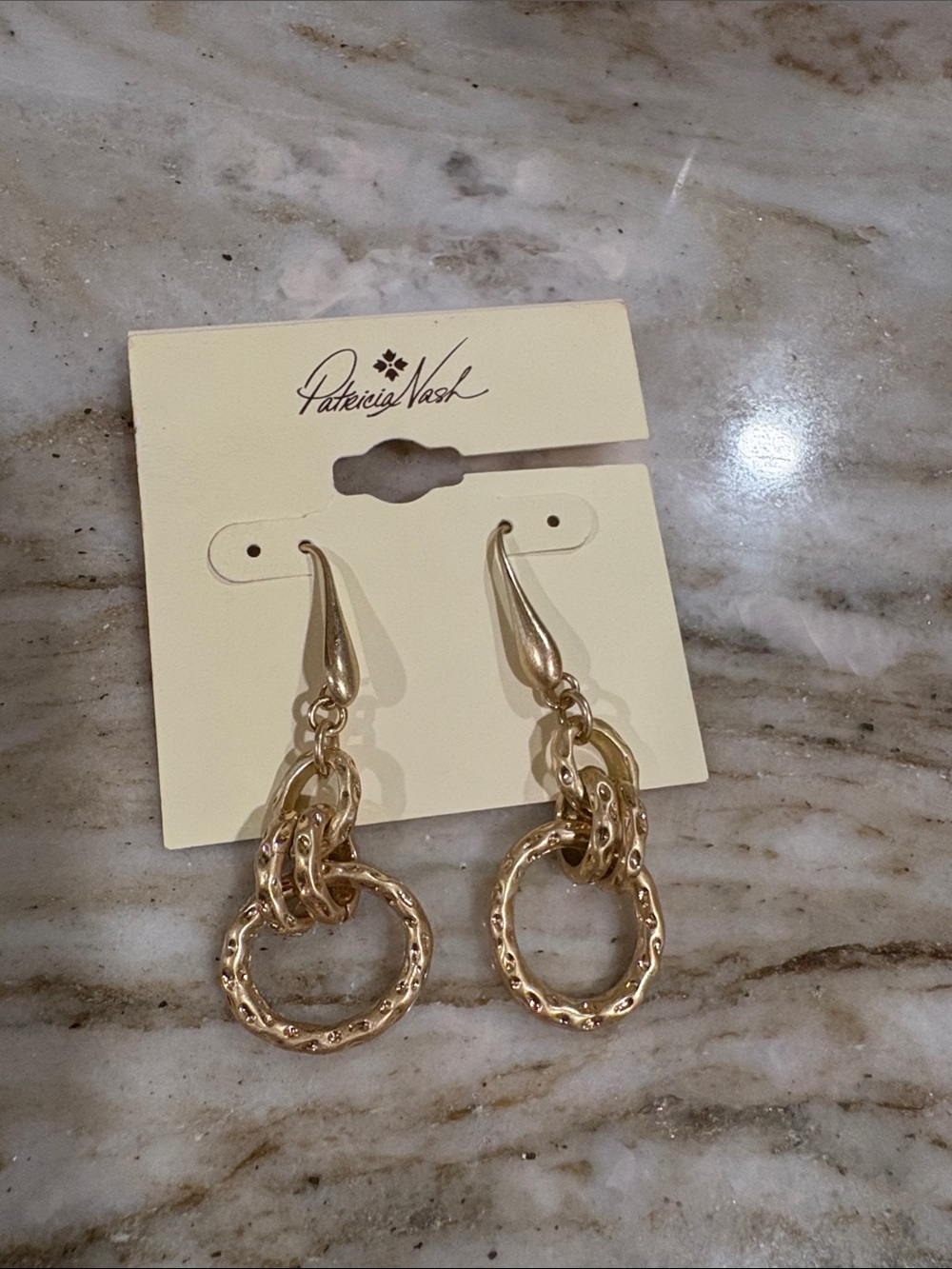 Patricia Nash Shimmering Gold Textured Hoop Drop Earrings